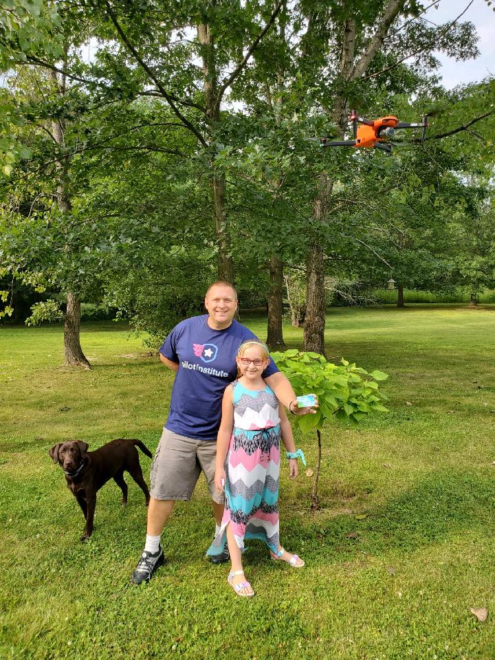 Man, Child and Dog Drone Photo